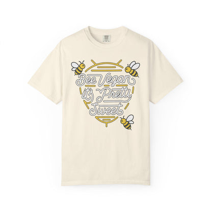Bee Vegan It's Pretty Sweet Graphic Tee, Comfort Colors 1717, Hand Drawn Bees