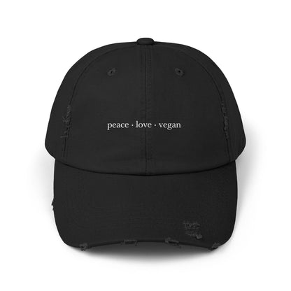 Distressed Cotton Twill Cap | Peace Love Vegan Statement Hat
