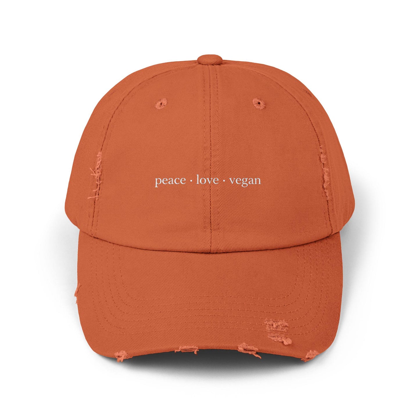 Distressed Cotton Twill Cap | Peace Love Vegan Statement Hat