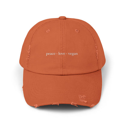 Distressed Cotton Twill Cap | Peace Love Vegan Statement Hat