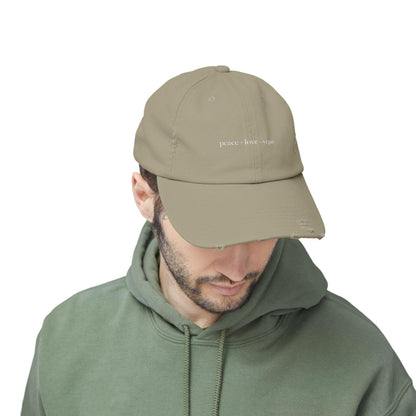 Distressed Cotton Twill Cap | Peace Love Vegan Statement Hat