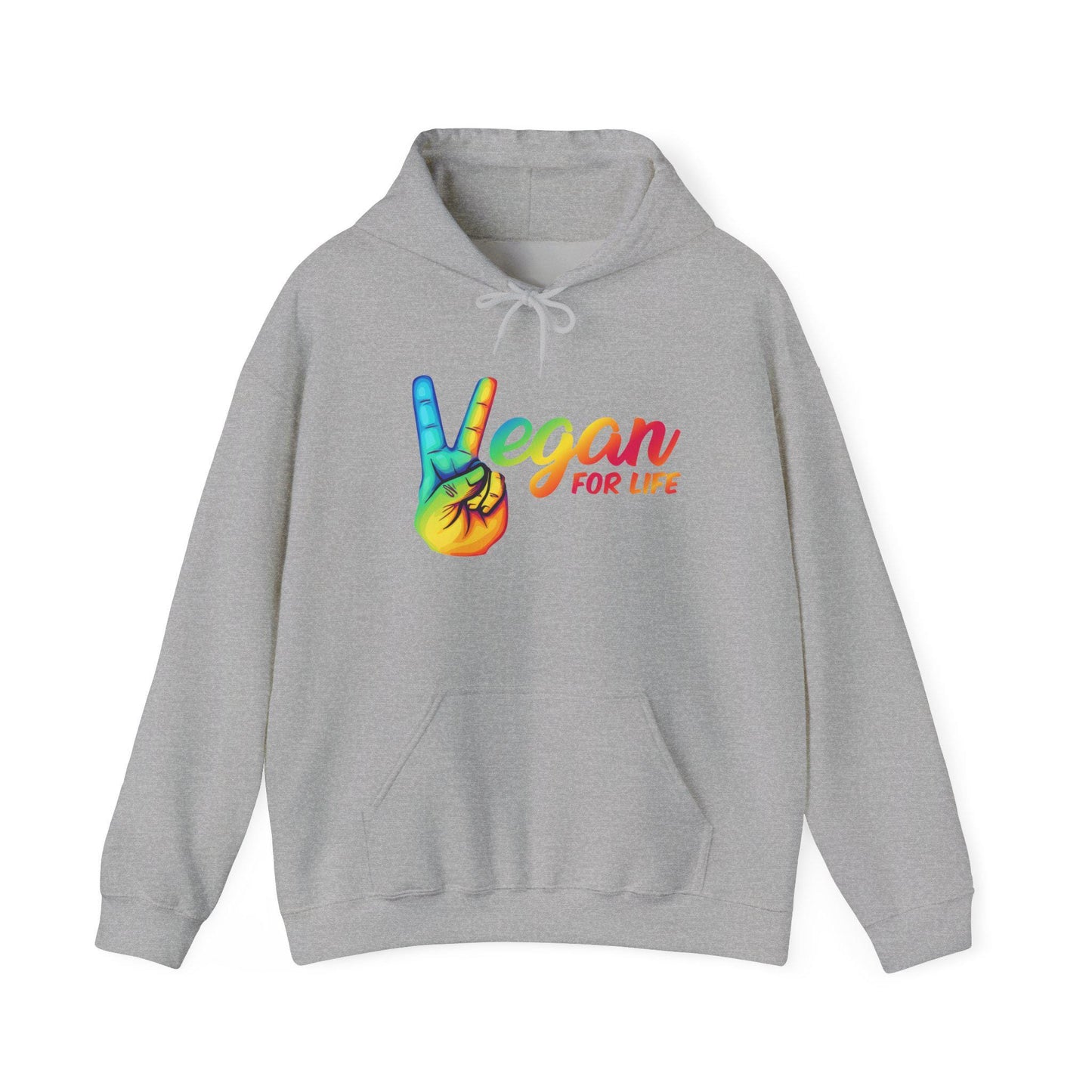 Vegan for Life Hoodie, Rainbow Peace Sign Sweatshirt, Plant Based Pullover