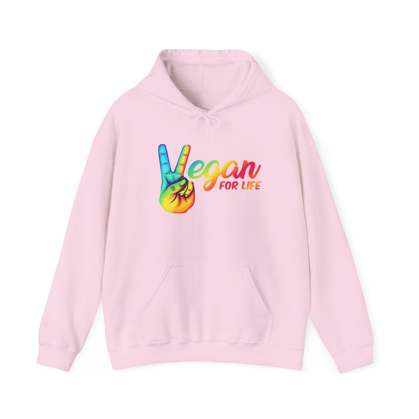 Vegan for Life Hoodie, Rainbow Peace Sign Sweatshirt, Plant Based Pullover