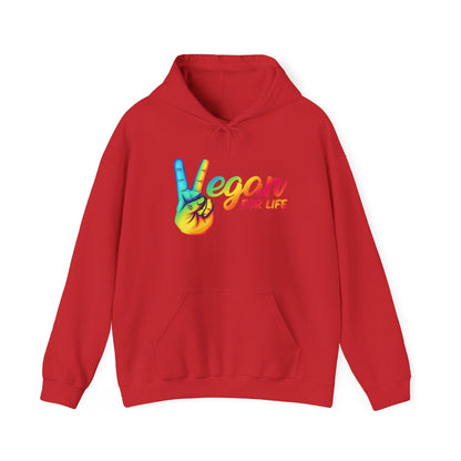 Vegan for Life Hoodie, Rainbow Peace Sign Sweatshirt, Plant Based Pullover