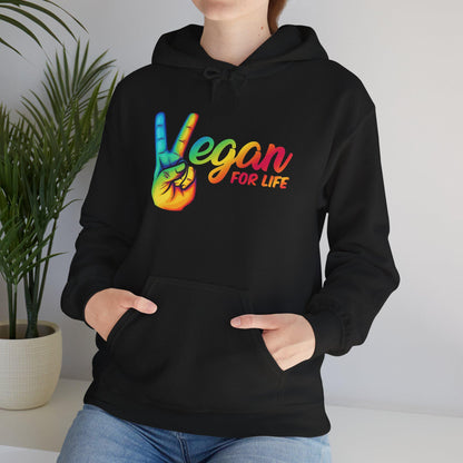 Vegan for Life Hoodie, Rainbow Peace Sign Sweatshirt, Plant Based Pullover