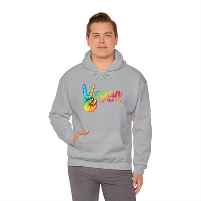 Vegan for Life Hoodie, Rainbow Peace Sign Sweatshirt, Plant Based Pullover
