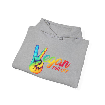 Vegan for Life Hoodie, Rainbow Peace Sign Sweatshirt, Plant Based Pullover