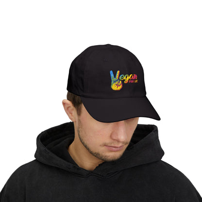 Vegan for Life Hat, Rainbow Peace Sign Cap, Plant Based Dad Hat