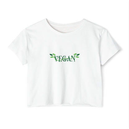Vegan Leaf Script Crop Top | Minimalist Festival Tee