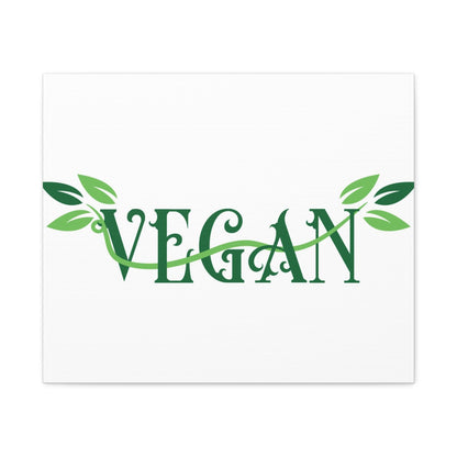 Vegan Script with Leaves Canvas - Hanging Vegan Text