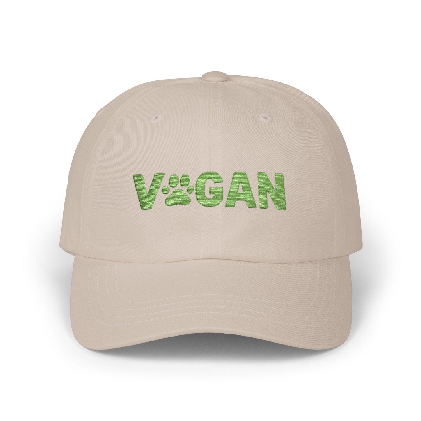 Vegan Paw Print Classic Dad Cap | Green Text Embroidery