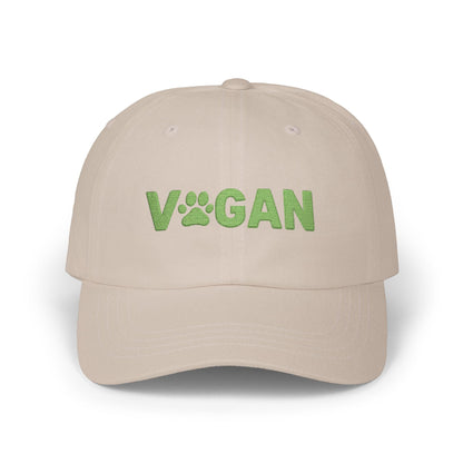 Vegan Paw Print Classic Dad Cap | Green Text Embroidery
