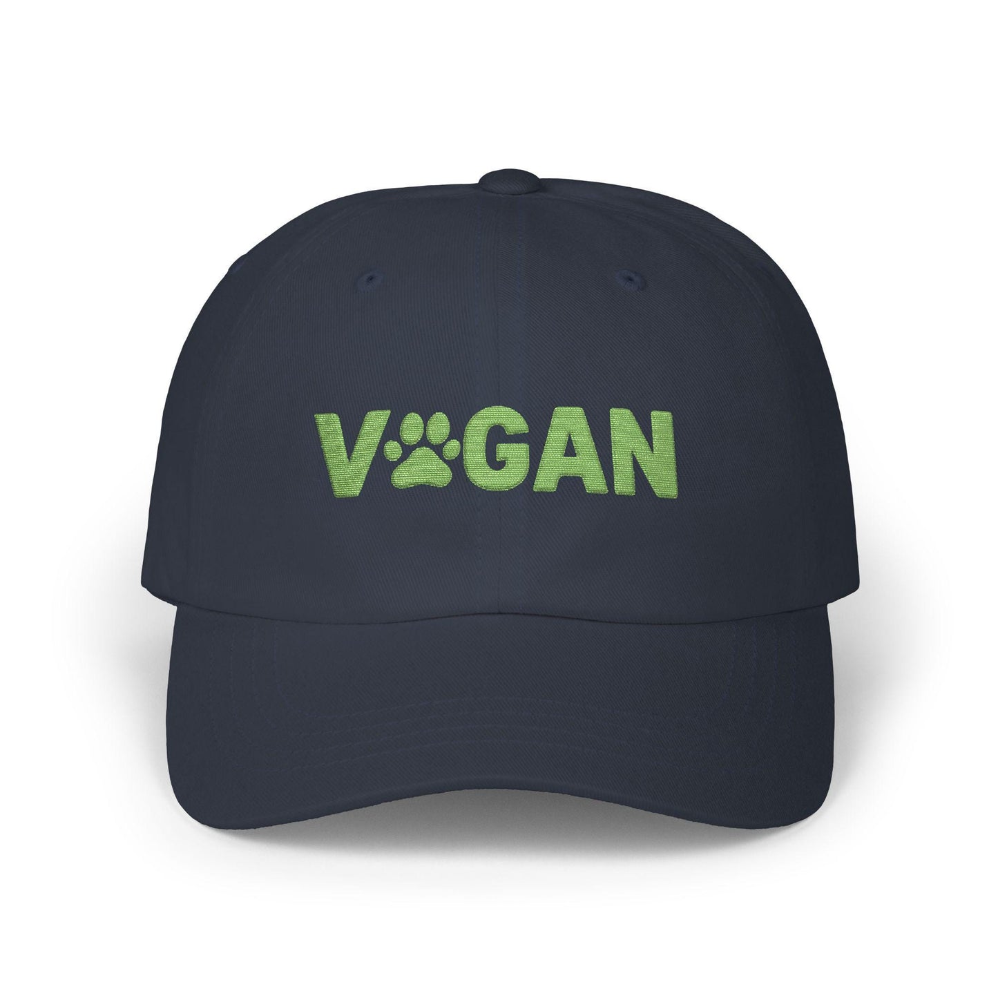 Vegan Paw Print Classic Dad Cap | Green Text Embroidery