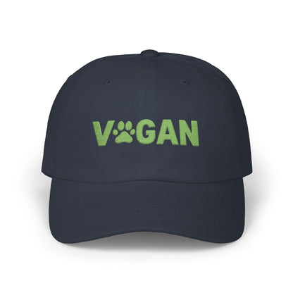 Vegan Paw Print Classic Dad Cap | Green Text Embroidery