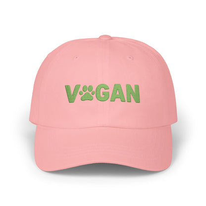 Vegan Paw Print Classic Dad Cap | Green Text Embroidery