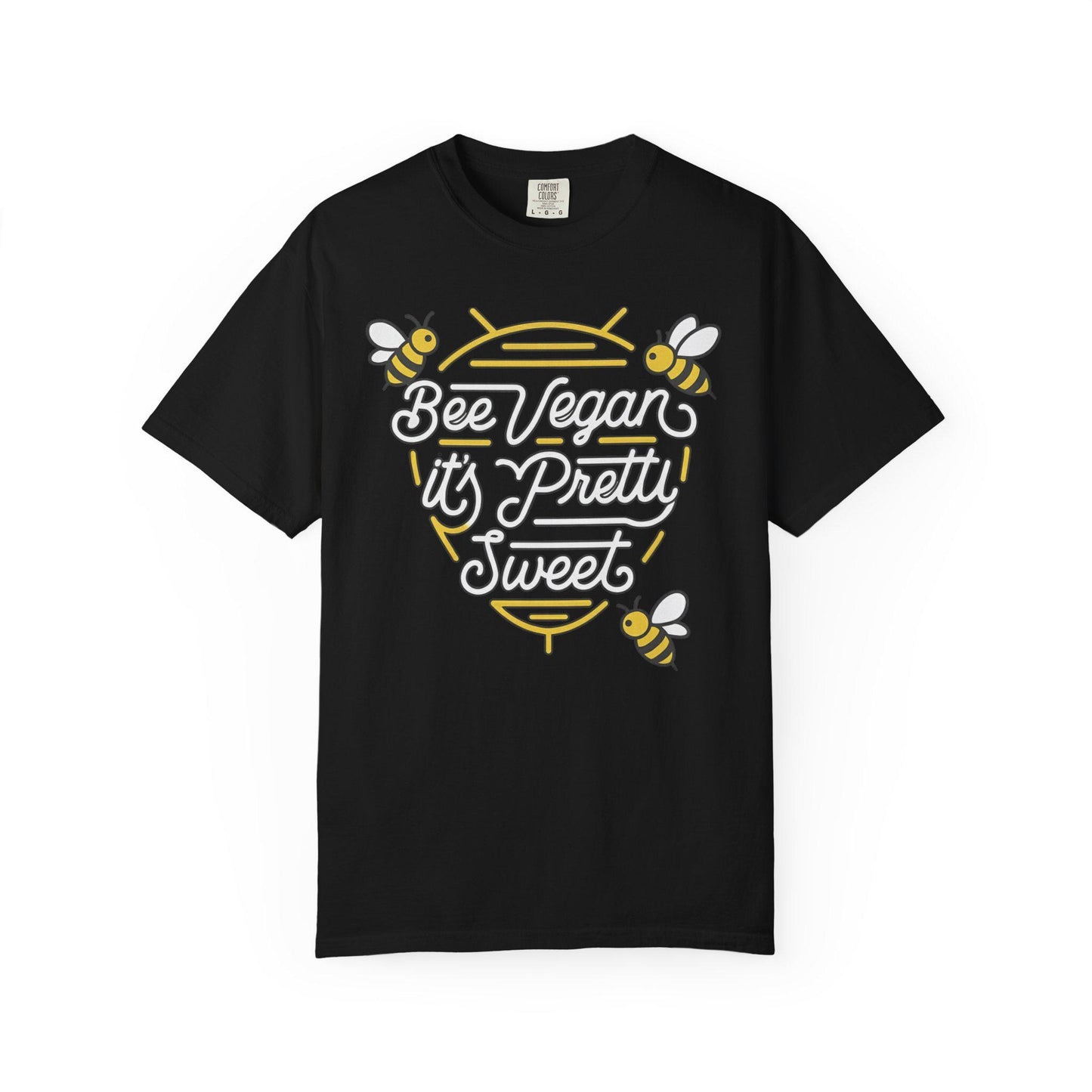 Bee Vegan It's Pretty Sweet Graphic Tee, Comfort Colors 1717, Hand Drawn Bees