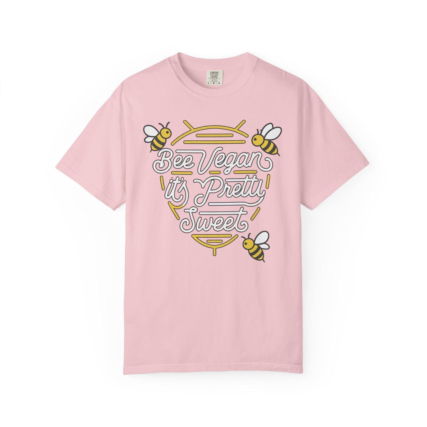 Bee Vegan It's Pretty Sweet Graphic Tee, Comfort Colors 1717, Hand Drawn Bees