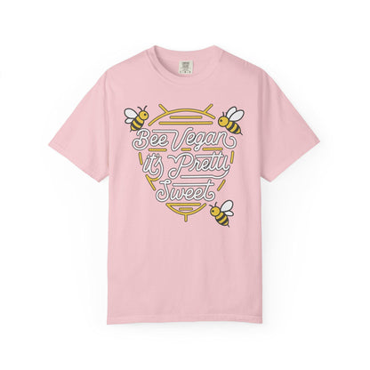 Bee Vegan It's Pretty Sweet Graphic Tee, Comfort Colors 1717, Hand Drawn Bees