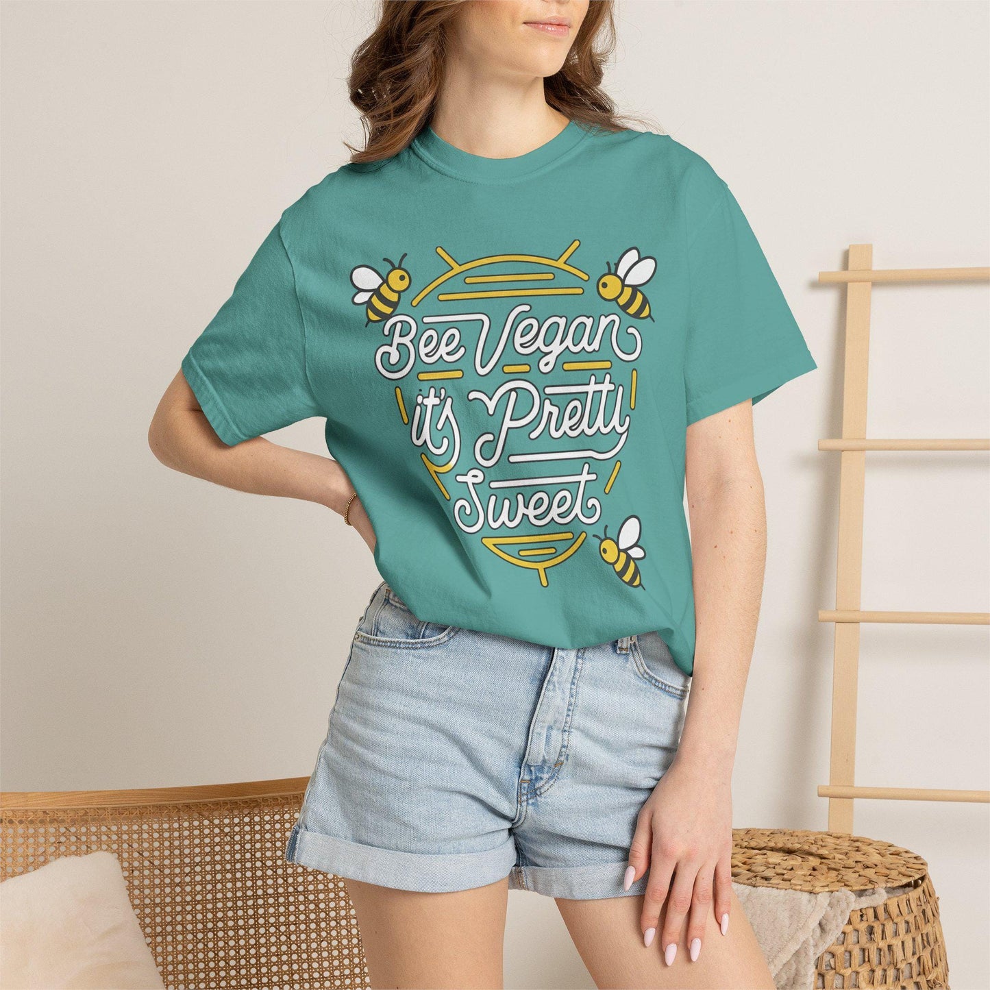 Bee Vegan It's Pretty Sweet Graphic Tee, Comfort Colors 1717, Hand Drawn Bees