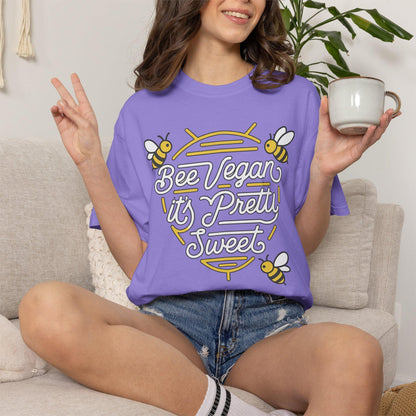 Bee Vegan It's Pretty Sweet Graphic Tee, Comfort Colors 1717, Hand Drawn Bees