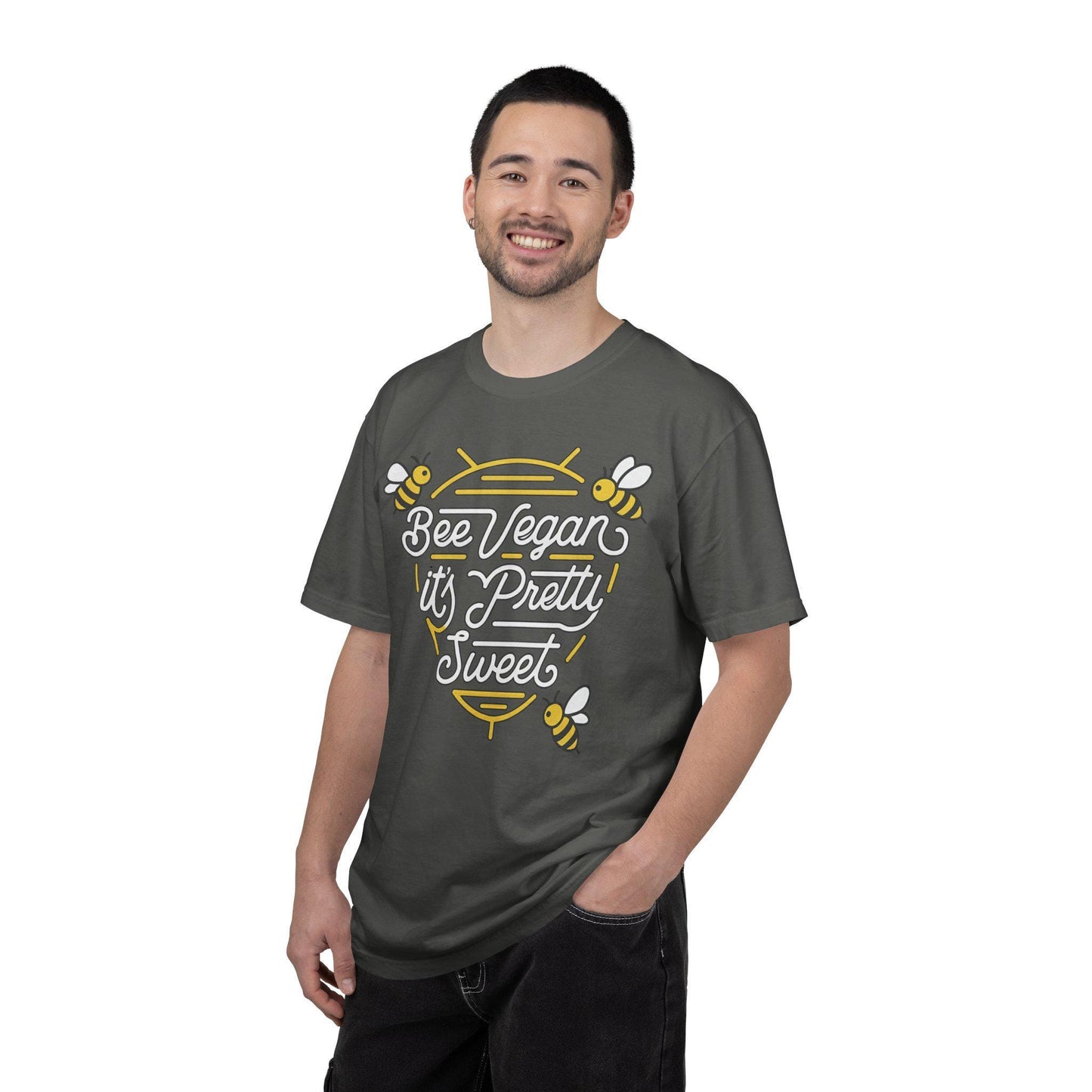 Bee Vegan It's Pretty Sweet Graphic Tee, Comfort Colors 1717, Hand Drawn Bees