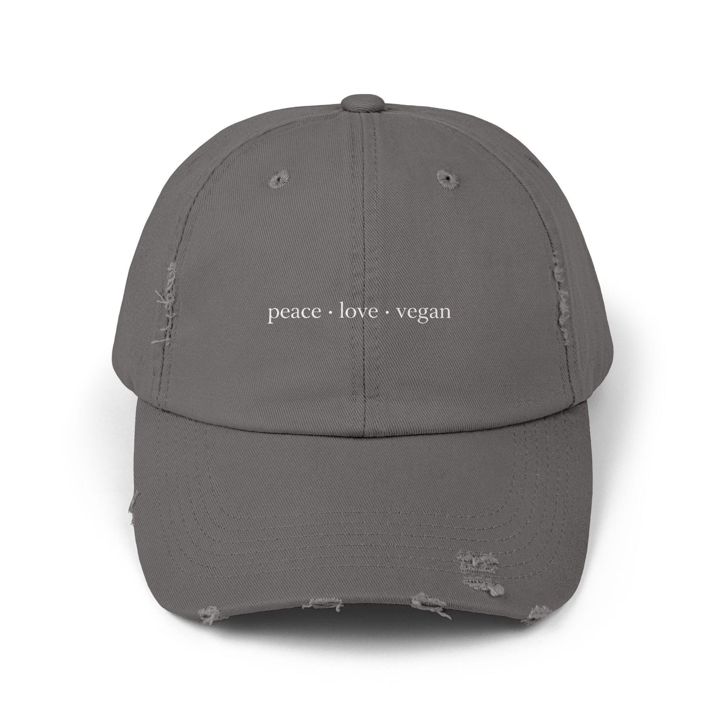 Distressed Cotton Twill Cap | Peace Love Vegan Statement Hat
