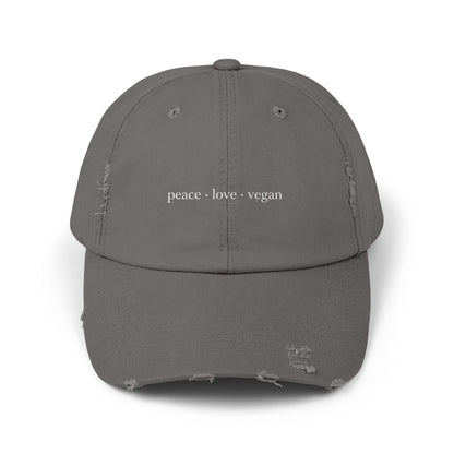 Distressed Cotton Twill Cap | Peace Love Vegan Statement Hat